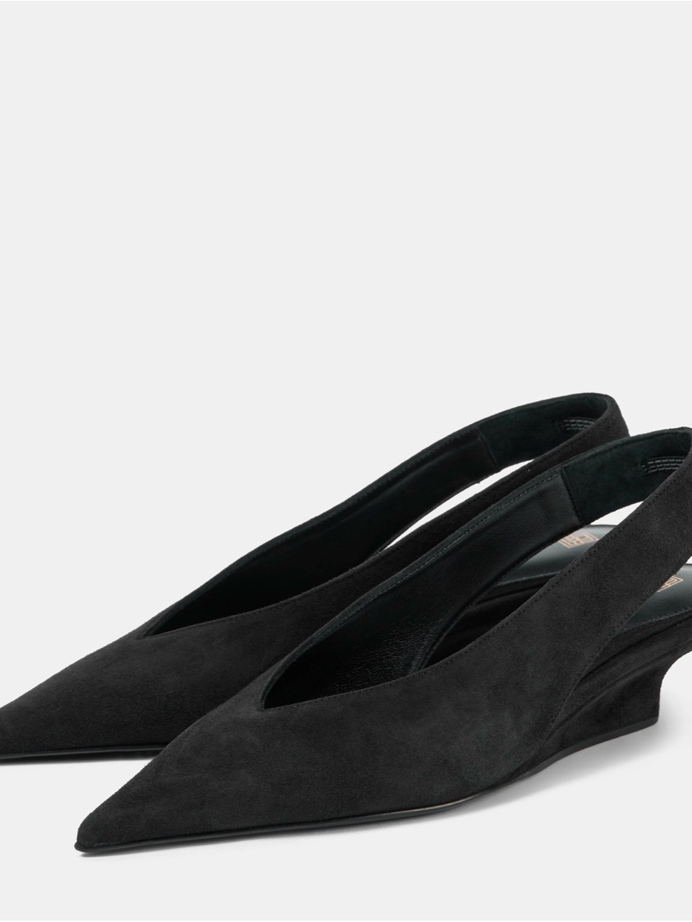Toteme Black Suede Pointed Slingback Wedges